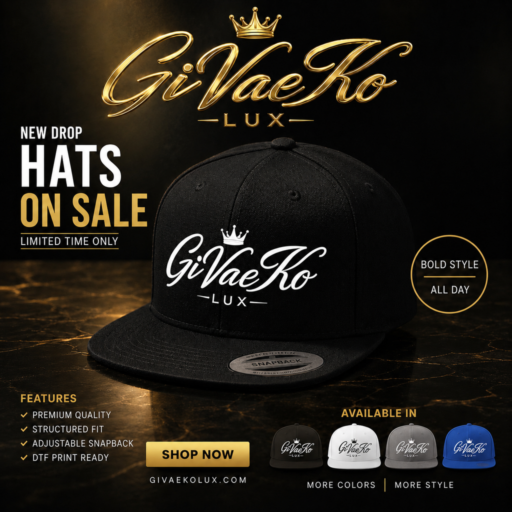 GiVaeKo Lux Snapback Hat – DTF Crown Logo | Adjustable Streetwear Cap