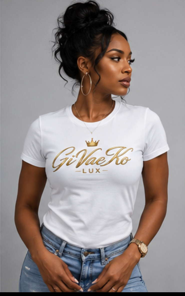 GiVaeKo Lux Women's Short Sleeve T-Shirt – Crown Script Luxury Streetwear Tee