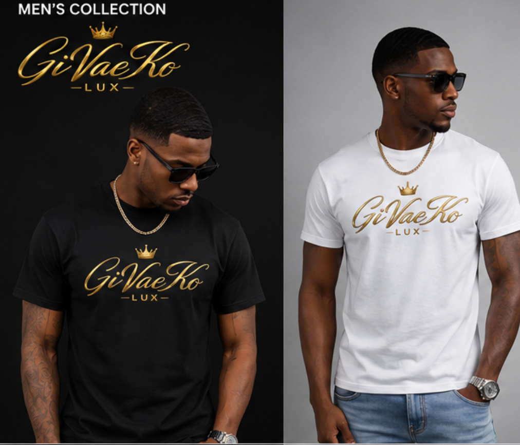 GiVaeKo Lux Men's Short Sleeve T-Shirt – Crown Script Luxury Streetwear Tee